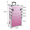 4 in 1 Aluminum Rolling Cosmetic Makeup Train Case Trolley, 4 Removable Wheels